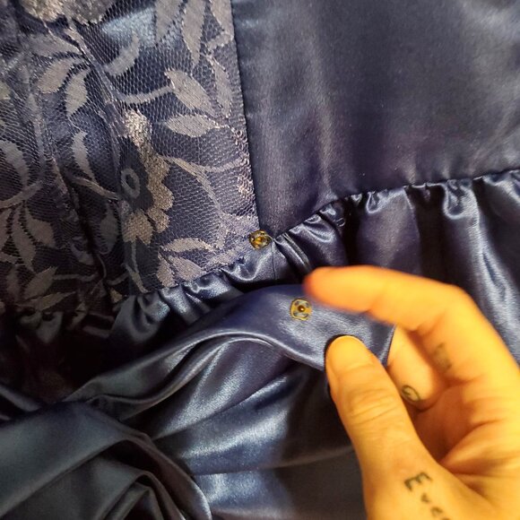 Vintage Royal Blue 80s Long Sleeve Lace A Line Prom Party Dress Women's Size 12 - Picture 7 of 15